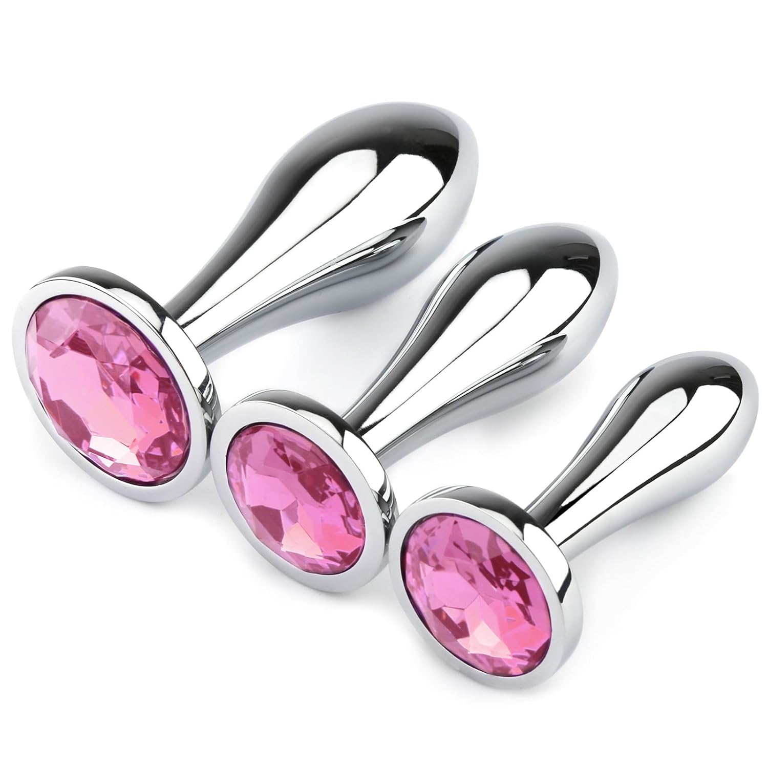 Anal Plug Adult Toys, 3Pcs Anal Butt Plug Set Anal Toys Metal Butt Plug with Crystal Diamond Sex Toys for Men and Women (Pink)
